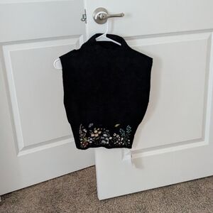 Commense Black Floral Embroidered Top